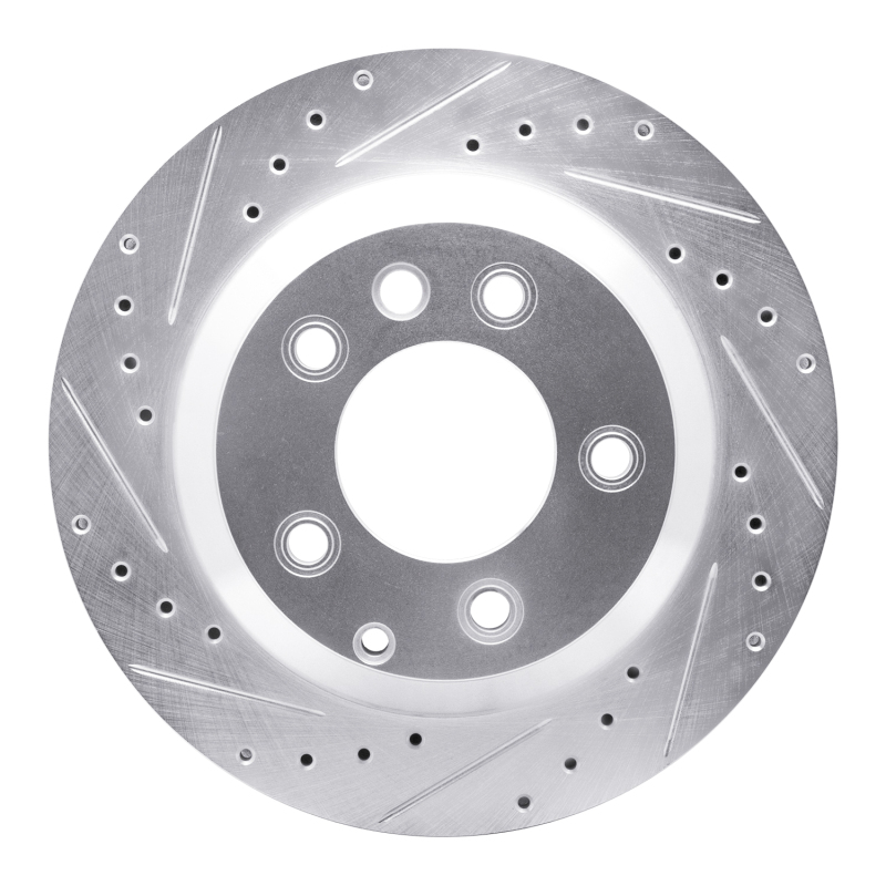 Audi Q7 Brake Rotor (1) - Rear Left - R1 Concepts - Drilled & Slotted - Silver - `03-`18